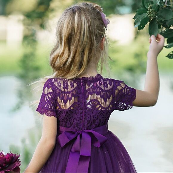 Purple Lace Flower Girl Dress Size 4 - Picture 4 of 9